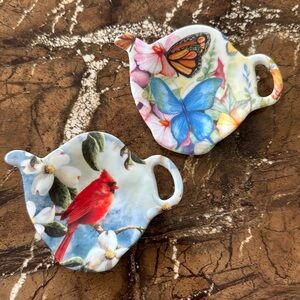 Cardinal & Butterfly Melamine Tea Bag Holder Set